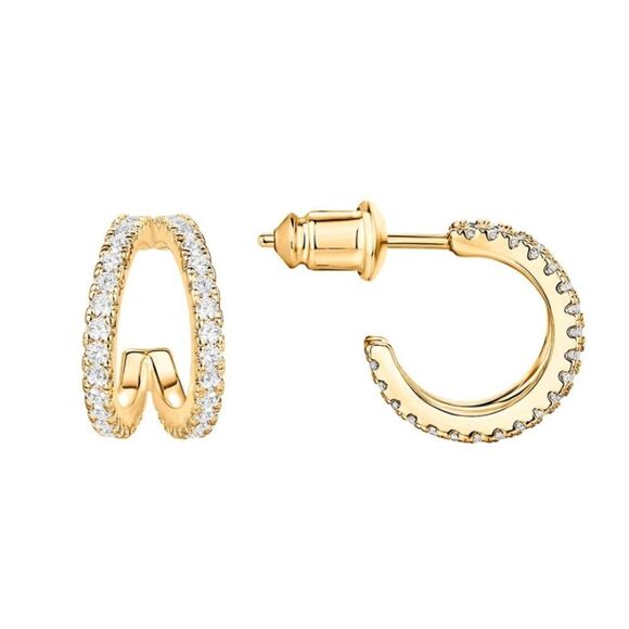 14K Gold Plated & Sterling Silver Huggie Earrings - Picture 2 of 3